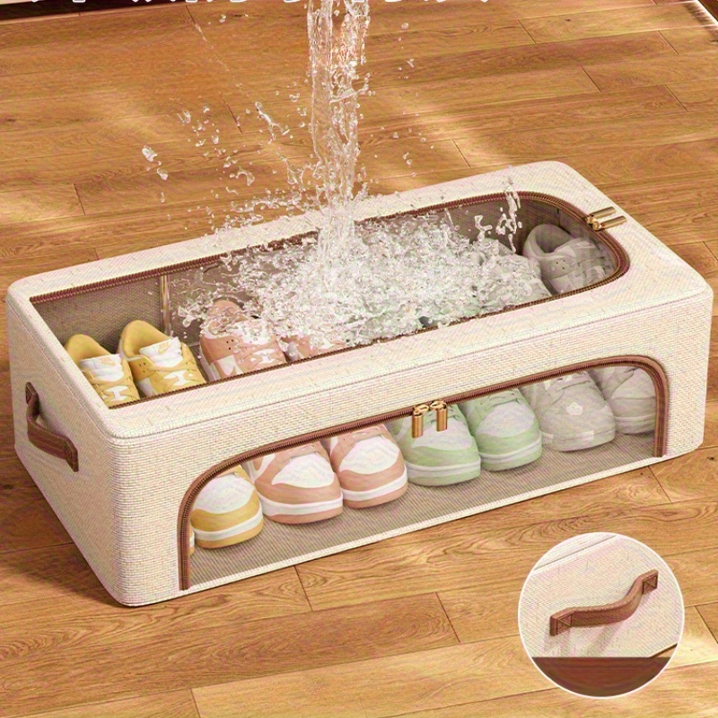 Foldable Double Window Shoe Cabinet, Dust-Proof Stackable Storage