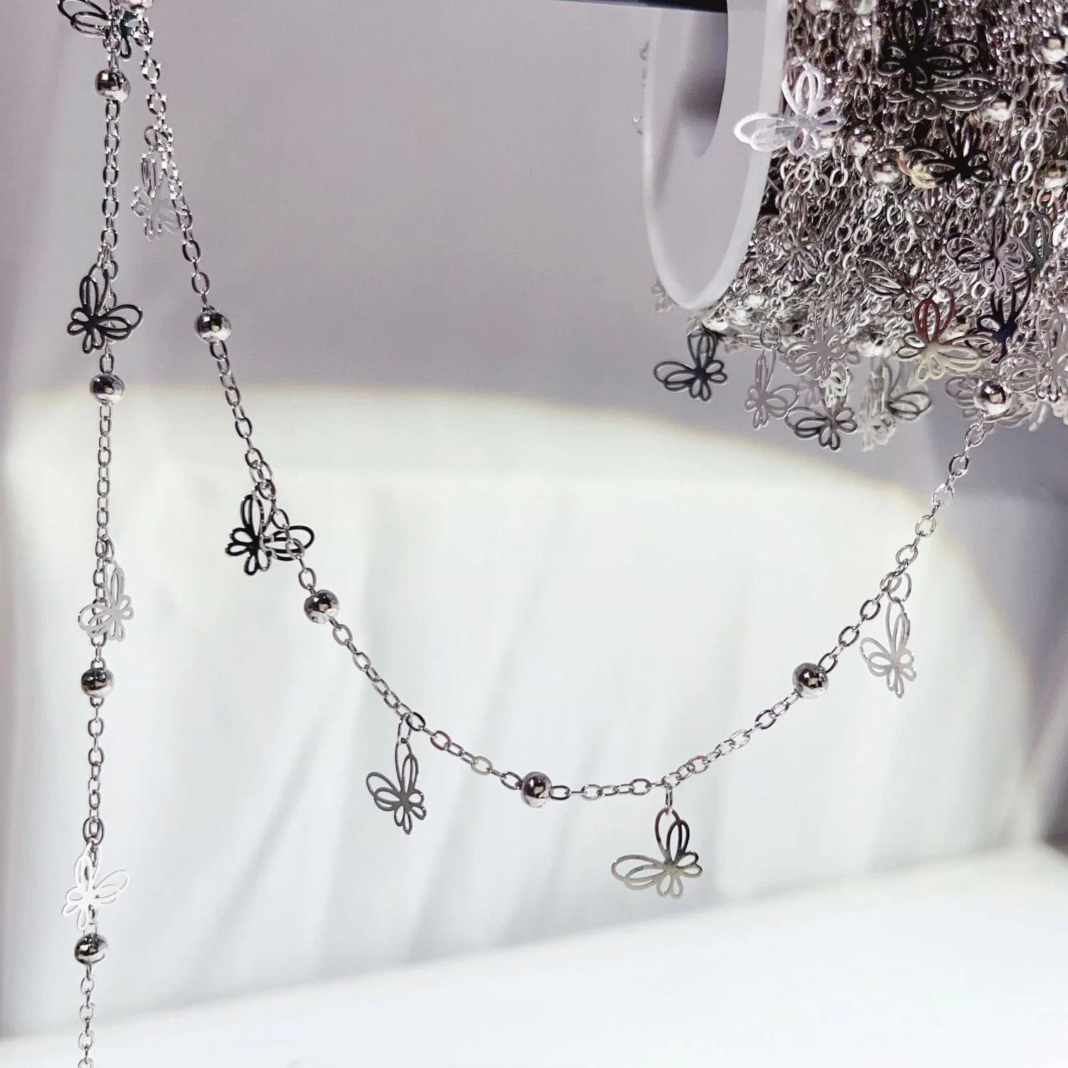 E-shop 1-Meter Schmetterling Anhänger Perle Feine Kette Hohle Schmetterling Lange Kette Armband Halskette Zubehör