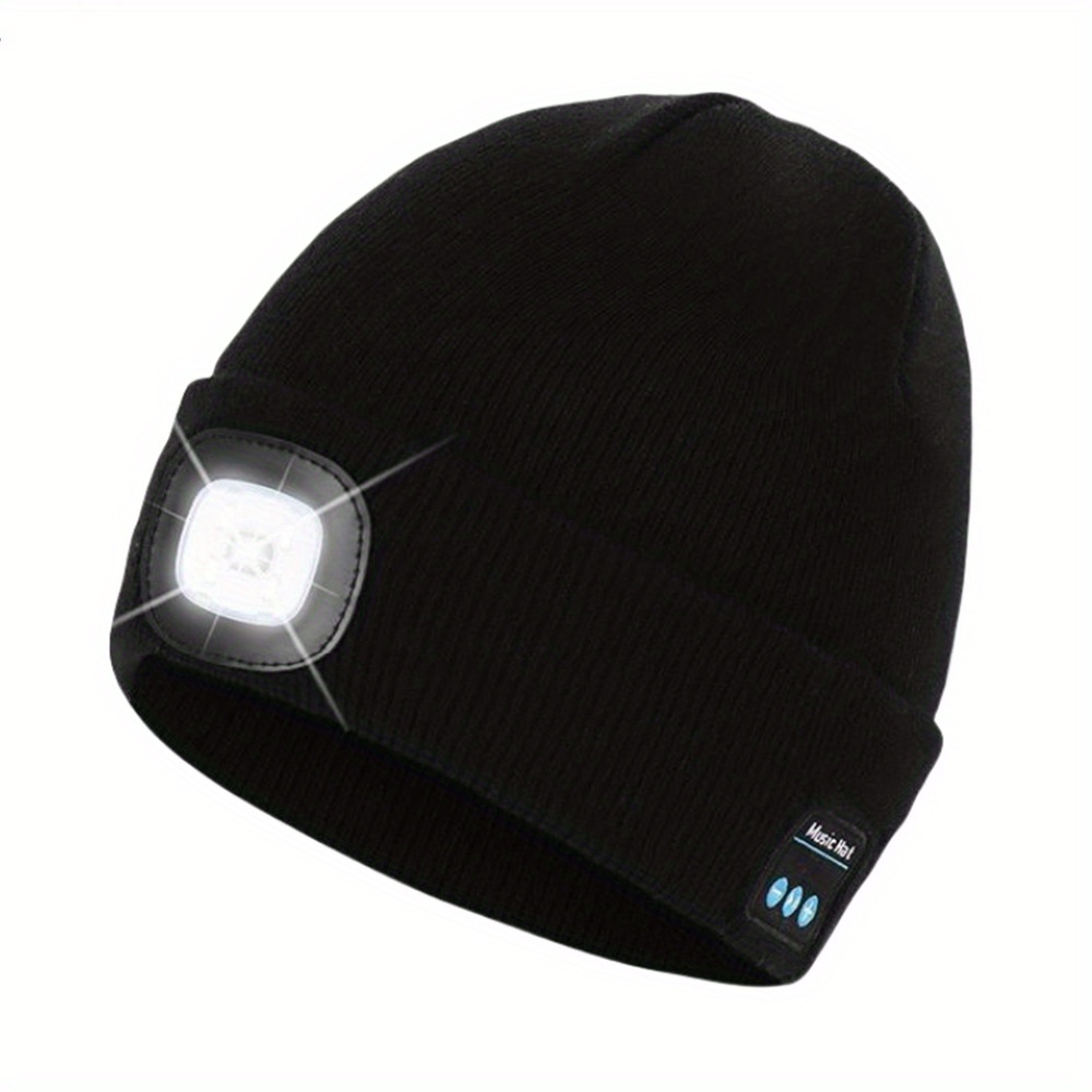 TEMU Usb Rechargeable Wireless Knit With Led Light, Made Of Elastic Acrylic, Featuring Built-in Stereo Speakers And Headphone Jack - Lightweight,