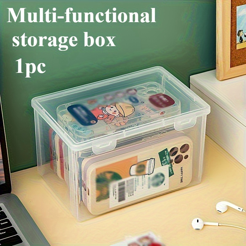 TEMU Large Capacity Transparent Storage Box - Durable, Dustproof, , Stackable Design For Office Supplies & Stationery Organization, Office Supplies