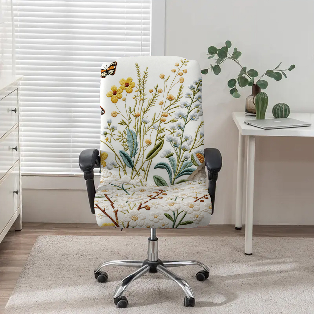TEMU Housse de chaise de bureau 1 pièce en tissu de fibre de lait avec motif parfumé naturel, housse élastique à fermeture éclair amovible adaptée