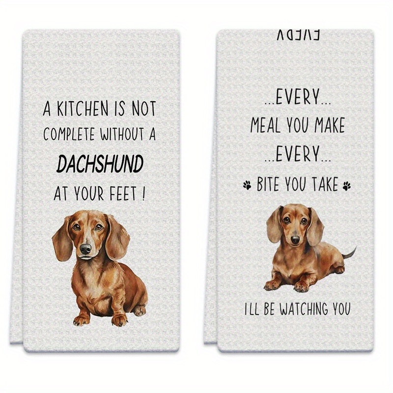 TEMU 2pcs Dish Towels 18x26 Inches Dachshund, Text, , Suitable For Home Kitchen Cooking, Baking, Bathroom Cleaning, Bathroom, Outdoor Activities,