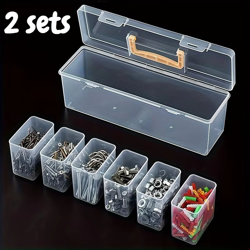 Image of 12pcs (10 Small Boxes And 2 Large Boxes) Clear Multi-compartment Tool Storage Case - Stackable Organizer Set For Screws, Wrenches & Small Parts, Transparent Hardware Box For Home And Workshop