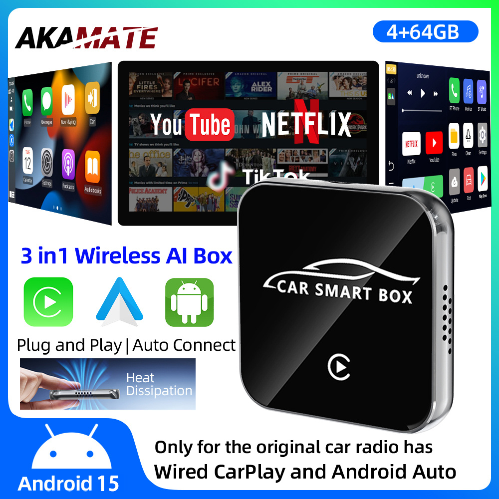 imagen del artículo   15 car smart box 4+64gb | adaptador carplay inalámbrico,   car,   de aplicaciones abierto soporta   de aplicaciones  , reproducción de video y  , cable tipo-c  , carplay/ -auto con   inalámbrico