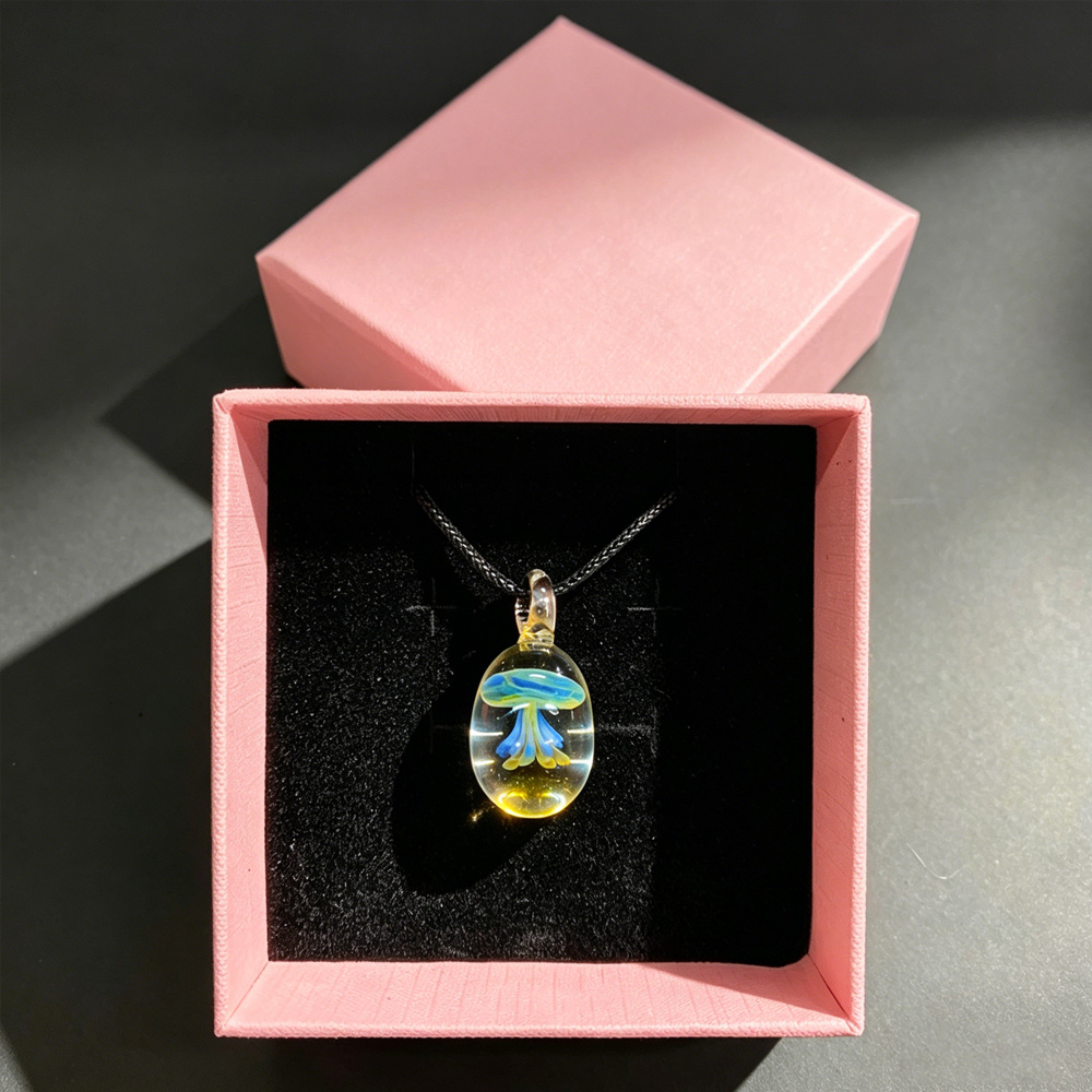 TEMU Ciondolo a forma di di vetro con medusa di profondit� color c�maleonte, collana con ciondolo da donna, scatola regalo con base , collana con