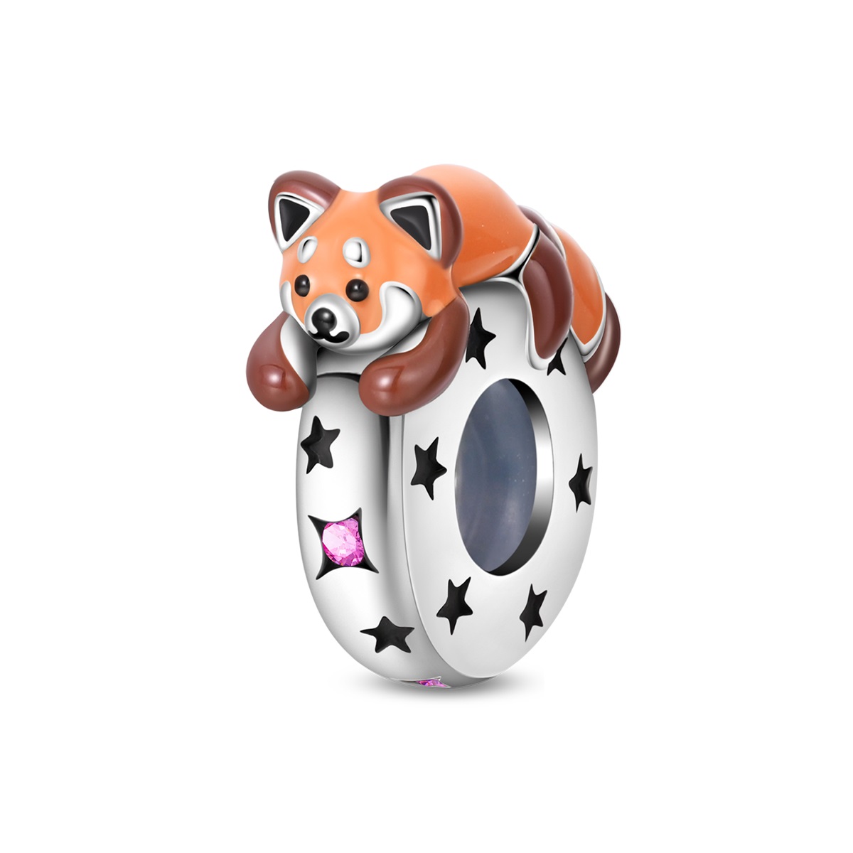 Image of A Cute Silver-plated Raccoon Spacer Bead Suitable For Pendants, Perfect For 3mm Bracelets, Necklaces, And As Gifts For Women, Ideal For Everyday, Birthday Parties, And Holiday Presents