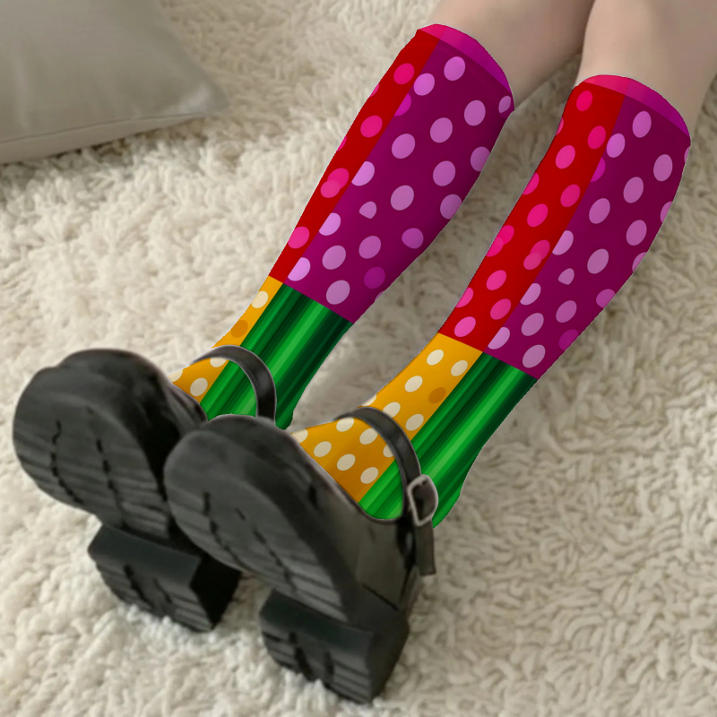 TEMU 1 par de calcetines de pantorrilla para mujer con un estampado animado y divertido que un diseño de patchwork de y rayas coloridas, sexys, ,