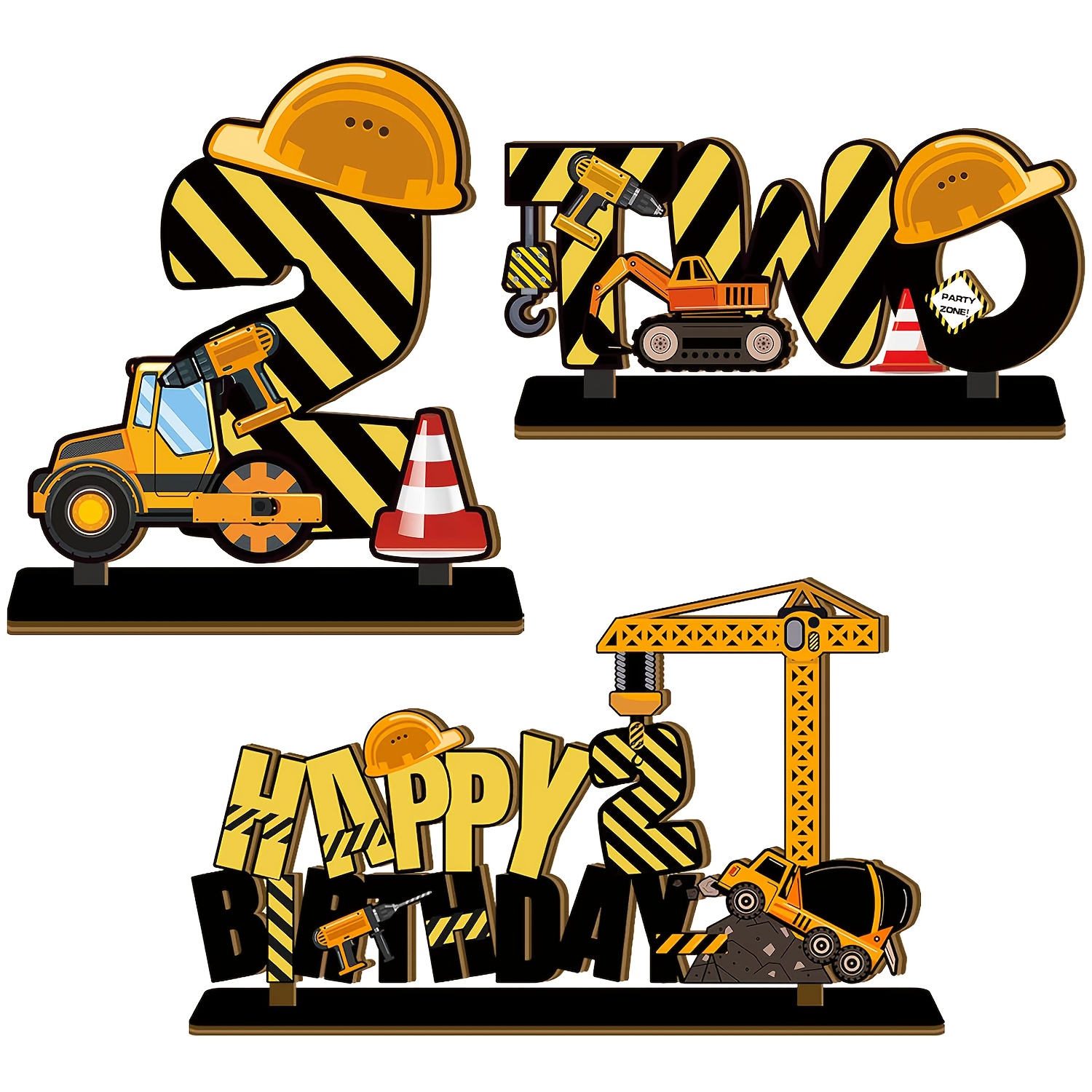 3pcs Construction Theme Birthday Party Decoration- Boy's Second Birthday Celebration Supplies halloween Christmas Decoration