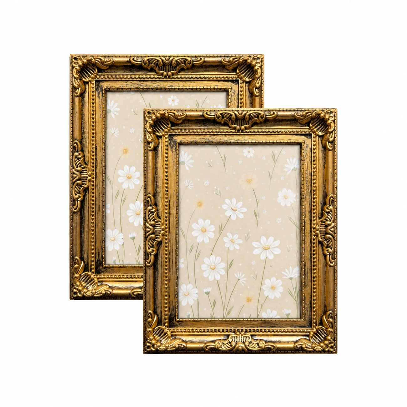 TEMU Lot de 2 cadres photo rétro dorés en , cadres photo baroques à bordure florale , plusieurs tailles disponibles 8x10, 4x6 pouces, présentoir