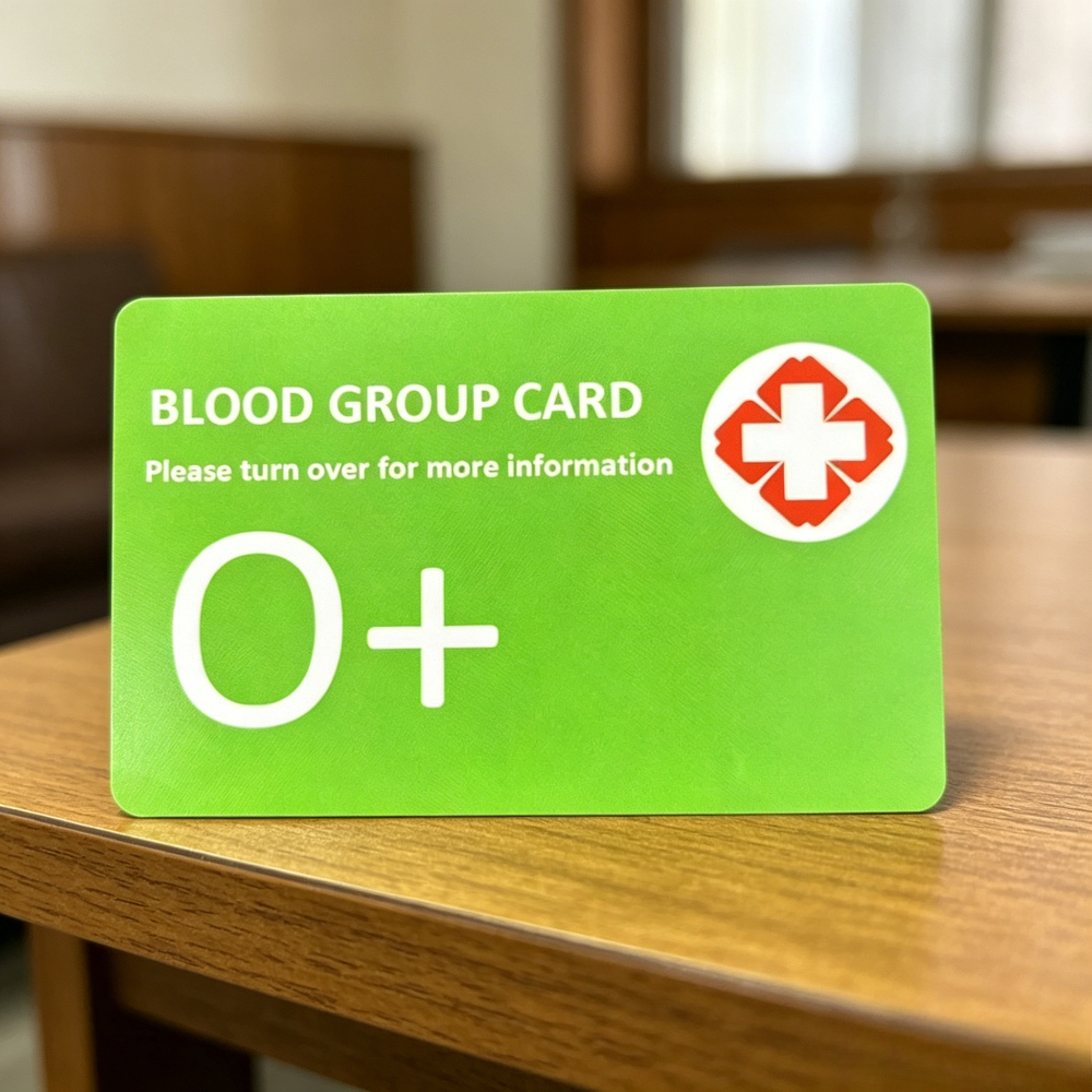 TEMU Carte de du groupe conçue pour insérée dans un portefeuille, en PVC, adaptée aux et aux sorties. Disponible pour huit groupes sanguins, elle