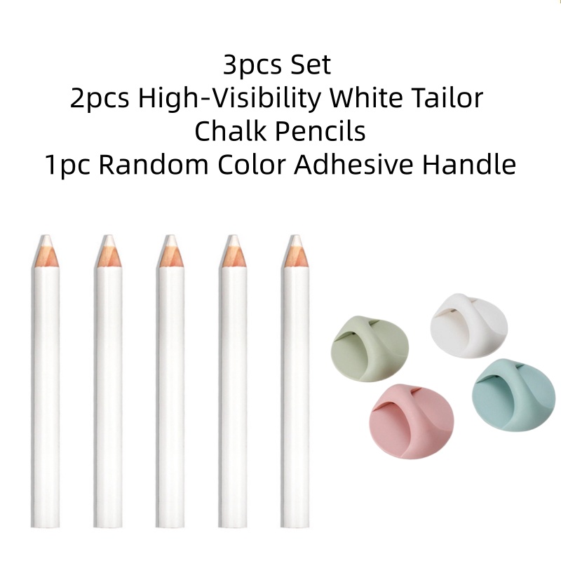 TEMU 3pcs Set (2pcs High-visibility White Tailor Chalk Pencils+1pc Random Color Adhesive Handle) Suitable For Sewing, Fabric , And Garment Making,