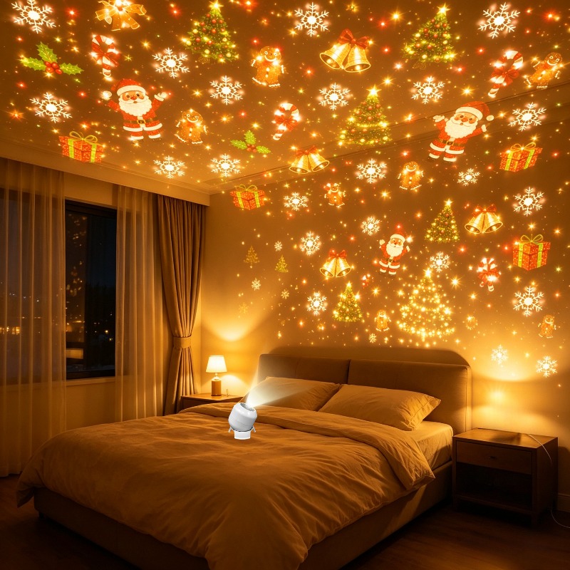 TEMU 1pc Christmas Night Light, Projection Lamp - Mini Bedside Christmas Decorative Night Light, Powered, Dynamic Christmas Projection Lamp, Multiple