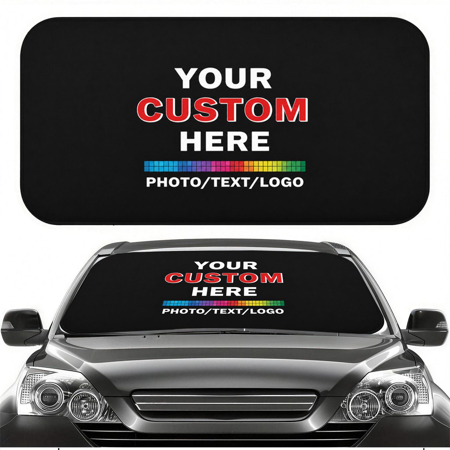 TEMU Personalized Custom Car Windshield Sun Shade, Foldable Uv & Heat Blocking Sun Visor, Auto Decor Accessory For Sedans, Suvs & Off-road Vehicles