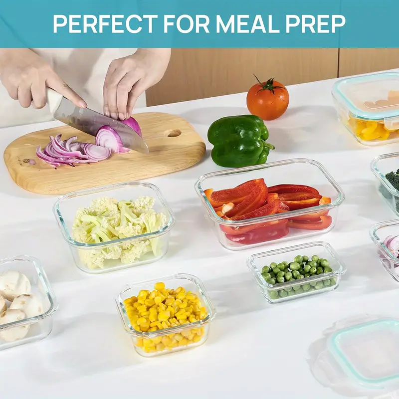 16pcs large capacity glass container set insulated lunch box lunch box leak proof bento box with locking lid food dish transport bus tubs microwave oven refrigerator safe home kitchen restaurant storage Product details 7