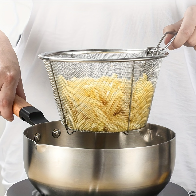 TEMU Stainless Steel Frying Basket Foldable Colander, Large Colander And Powder Fence, Kitchen Frying Net Fishing Device.