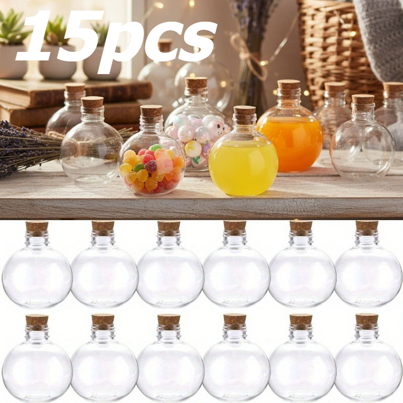 TEMU Cadeau pour elle/lui 1 ensemble de 15 flacons en plastique transparent avec bouchon en liège, flacons d' en plastique avec bouchons en liège,