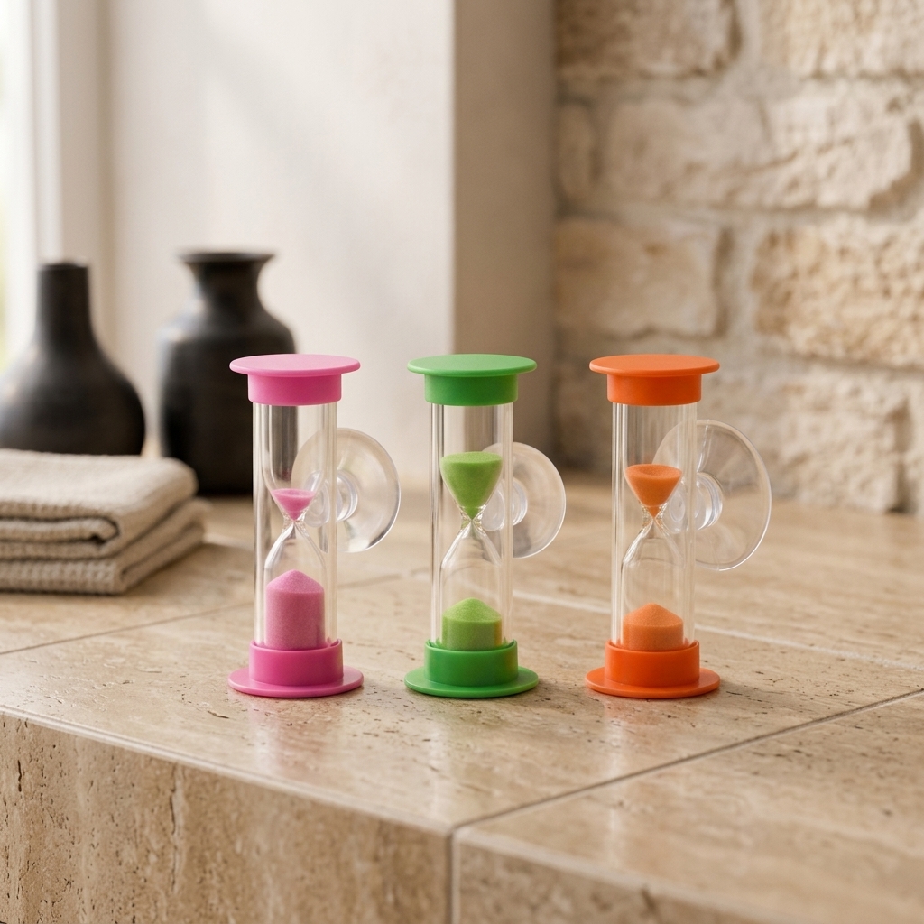TEMU 3pcs Set Anti-drop Suction Cup Hourglass Timer 2 Minutes, Plastic Mini Hourglass Clock, 360-degree Rotatable Timer, Suitable For Brushing Teeth,