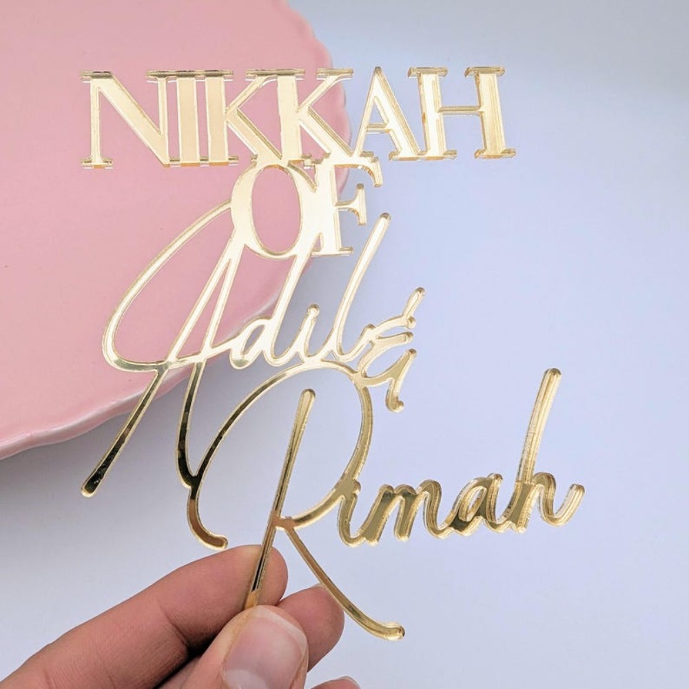 TEMU Personalised Nikkah Cake Charm | Custom Wedding Topper, Custom Script Cake Topper For Birthdays And Parties / Golden / Silvery