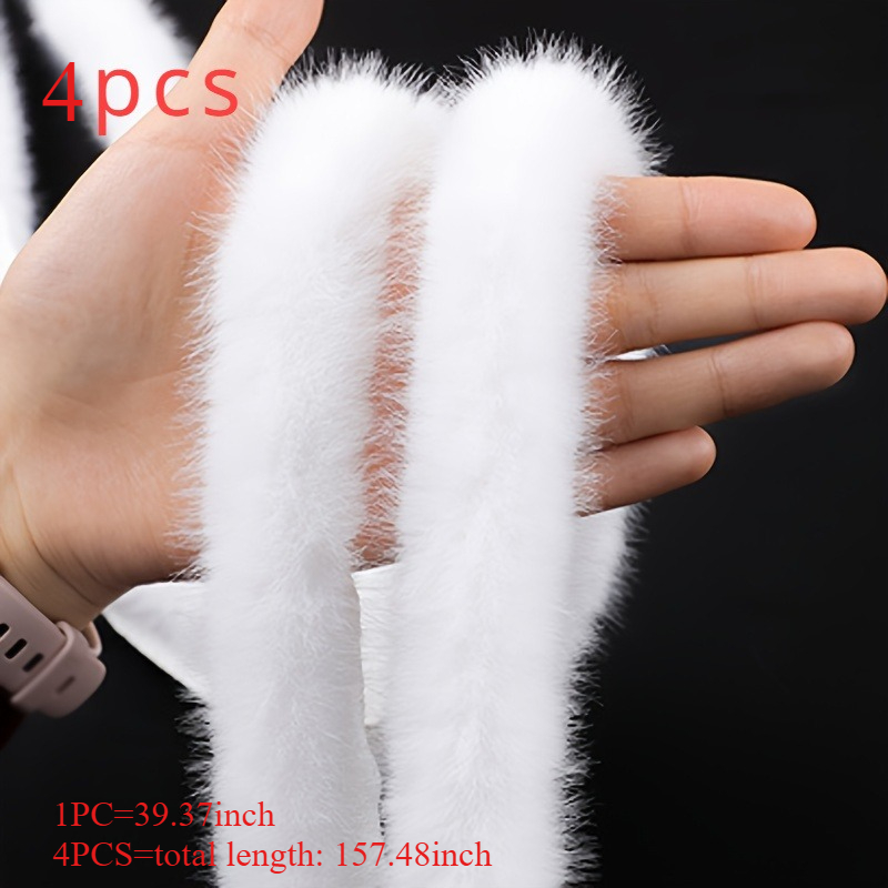 TEMU 4pcs = Total Length 157.48 Inch White Faux Fur Trim - Soft Plush Fabric For Diy Crafts, Sewing & Knitting Projects - Versatile Christmas Decor
