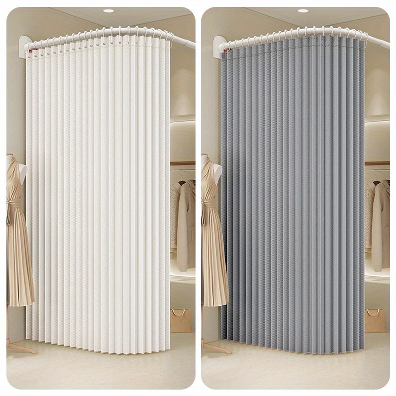 Foldable Shower Curtain with Hooks, Thick Fabric Panel