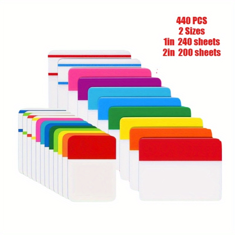 Image of Sticky Index Tabs, 440pcs Tabs 2 Sizes, And Repositionable File Tabs Flags Colored Page Markers Labels For Reading Notes, Books And Classify Files