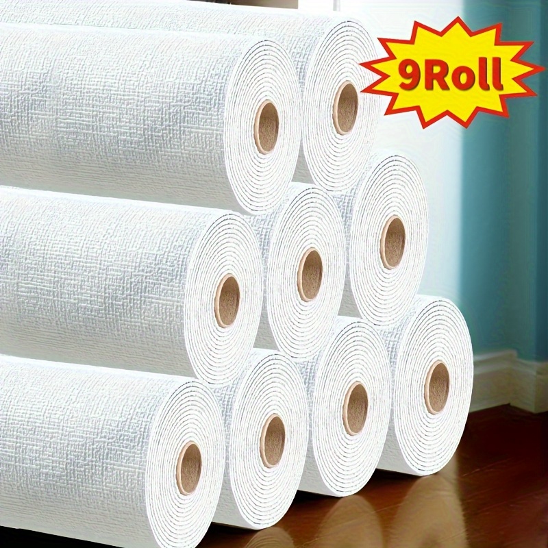 Image of 9 Rolls Self-adhesive 3d Foam Wallpaper - White Peel And Stick Wall Panels, Easy To Clean And Cut, Textured Vinyl Material Suitable For Living Room, Kitchen, Bedroom, Dormitory, Office Decor