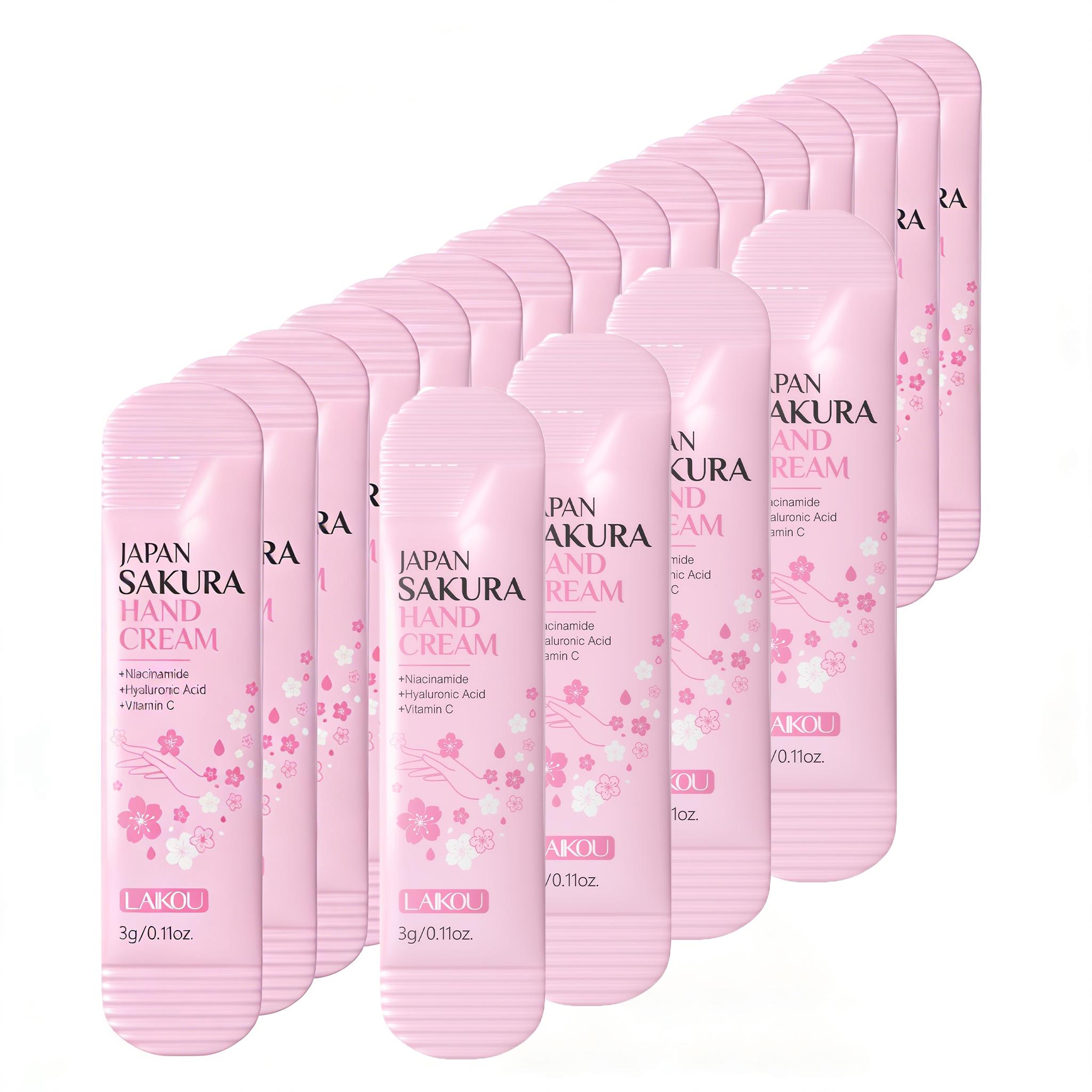 20pcs/30pcs Japan Sakura Hand Cream, Containing Niacinamide, Hyaluronic Acid And Vitamin C, Deeply Hydrates And Moisturizes. Compact And Portable, It Is Perfect for Hand Care Anytime And Anywhere. Ideal for Travel Or As A Gift Item.