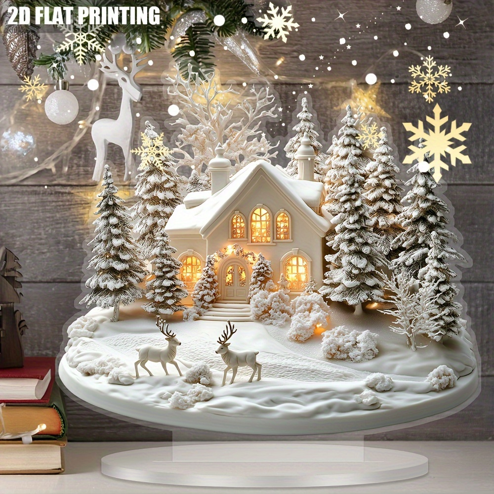 

1-pack Style Acrylic Christmas & Reindeer Scene Tabletop Decor, Waterproof & -proof, No Electricity Needed, Ideal For Home, Office & Garden, Gift, Multipurpose Use, English Text