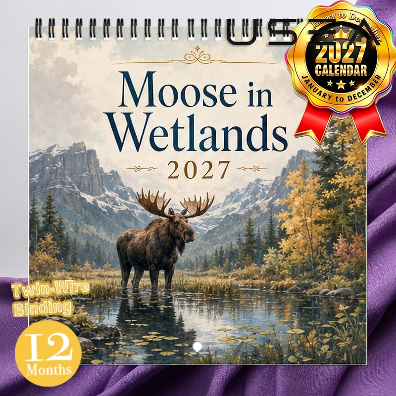TEMU 2027 Wall Calendar 2027 Moose In Wall Calendar, 12-month Hanging Calendar With Twin Wire Spiral Binding, Monthly Planner, Aesthetic Wall Decor,