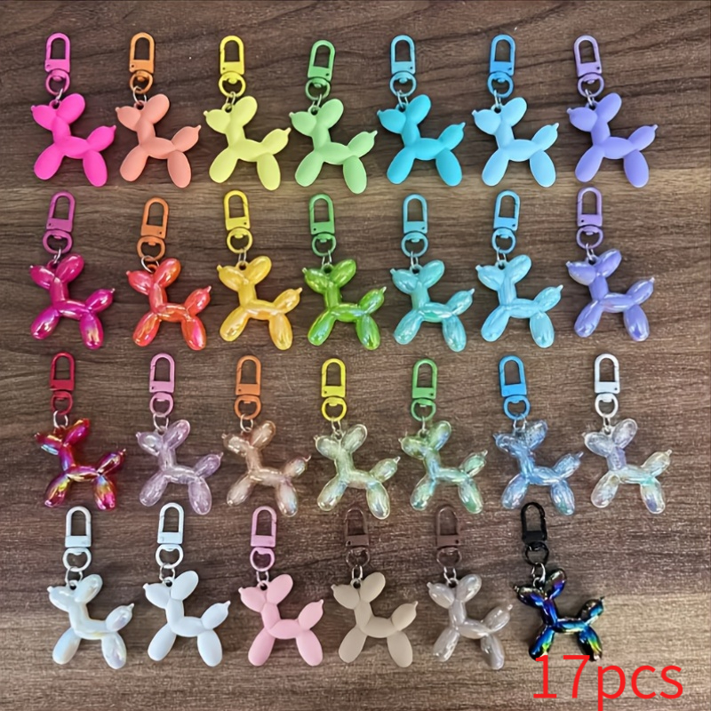 TEMU 17pcs Set Of Soft Pink Matte Bubble Dog Keychains- Cute Cartoon Animal Keychains With Lobster Clasps, Suitable For Car Keys And Bag Decoration,