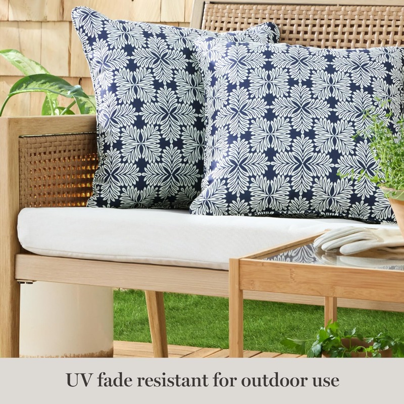 Set of 2 Decorative Pillows for Indoor And Outdoor Use, Featuring a Modern Navy Blue Design That Is UV Fade Resistant And Water Repellent, Measuring 18X18 Inches