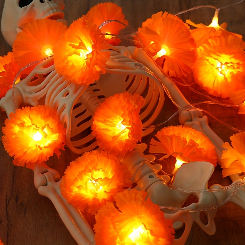 TEMU 1pc Marigold Led String Lights, Suitable Halloween, Thanksgiving, Day Of Dead, Weddings, And Other Holiday Decorations.