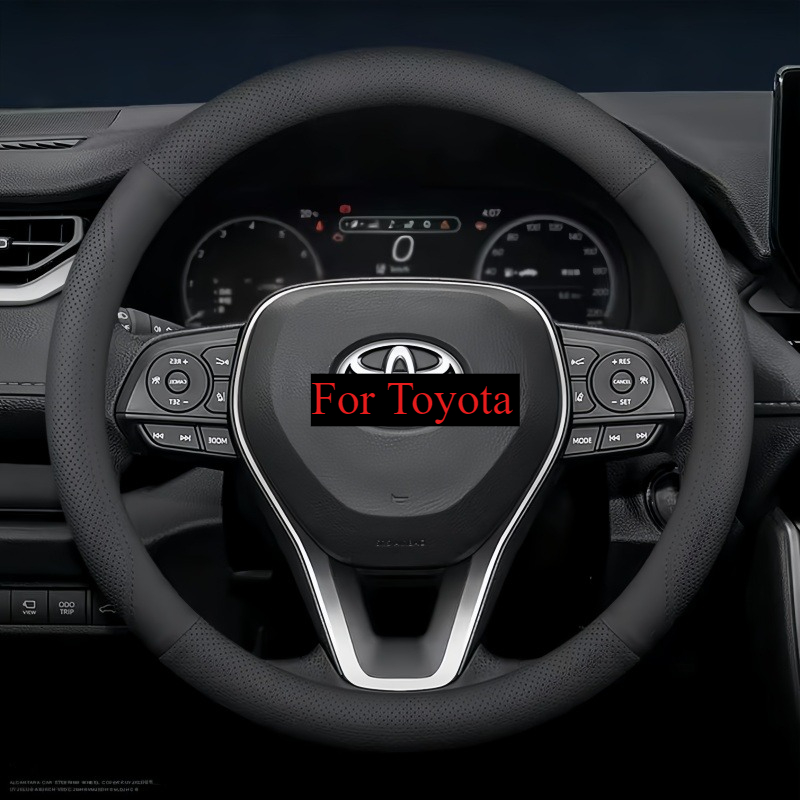 TEMU Steering Wheel Cover Suitable For With Diameter 37-38.5cm/14.56-15.16in, Round Style, Faux Leather Perforated Breathable Faux Leather