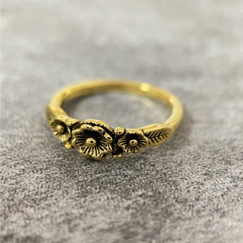 Dainty Vintage Boho Flower & Leaf Ring for Women, Unique Gift