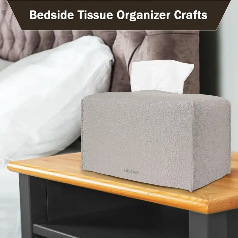 2pcs recycled wood tissue box cover holders with pu leather textured bottom belt decorative organizer for bathroom car office tabletop 9 inch light gray bathroom organizers and storage home organization modern decor sturdy holder home decor item Product details 5