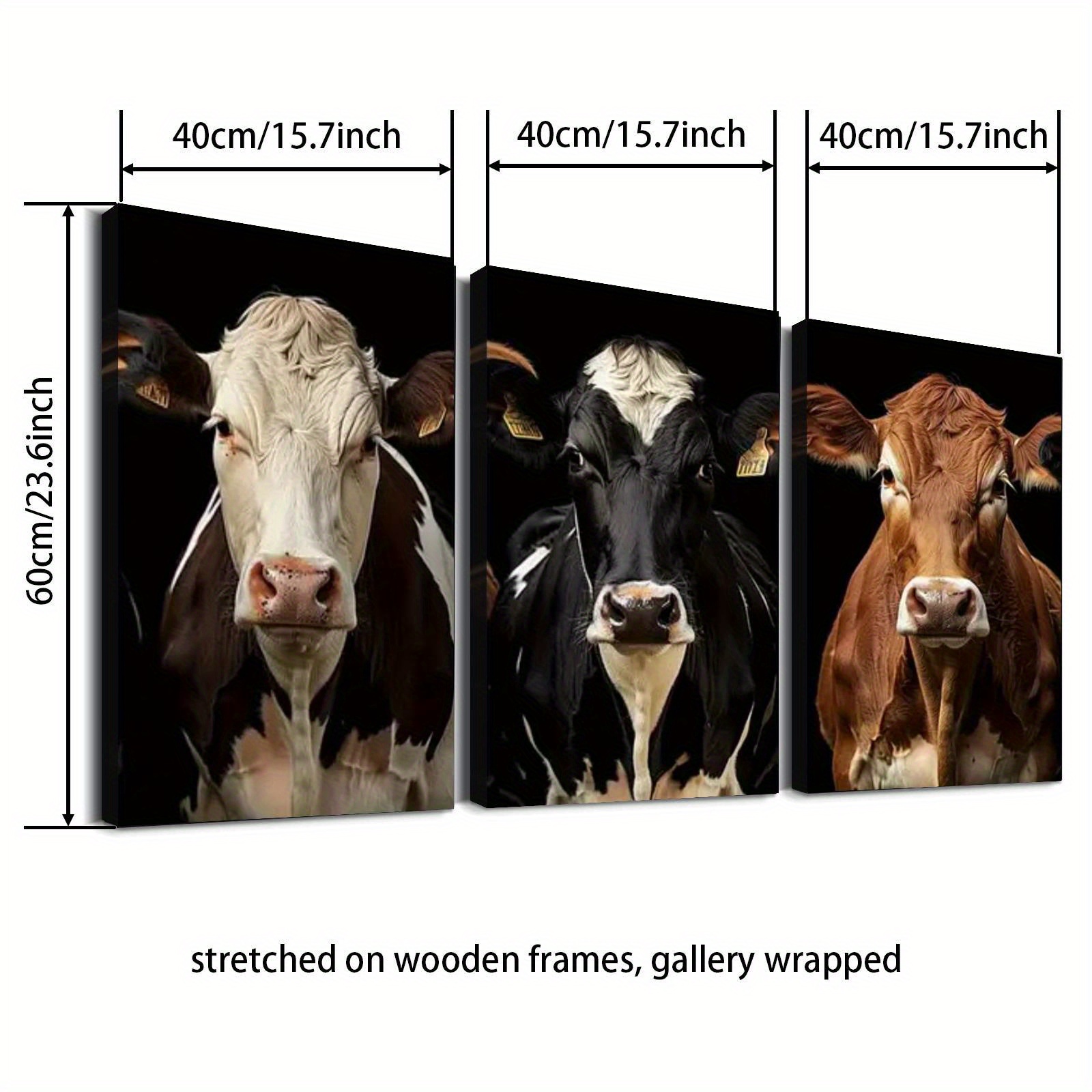 TEMU 2d Flat Decorative Painting, 2d Flat, 2d/ Flat 3pcs Of Wood Frame Canvas Print Decorative Painting, Feeling Canvas Animal Cow Canvas Art - Home
