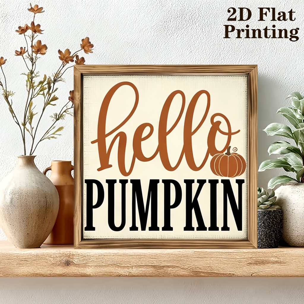 TEMU 2d Flat, 2d Flat - Decorative Plaque And Ornament, Rustic Style "hello Pumpkin" Lettering Design, Perfect For Fall Decor In Your Entryway Or