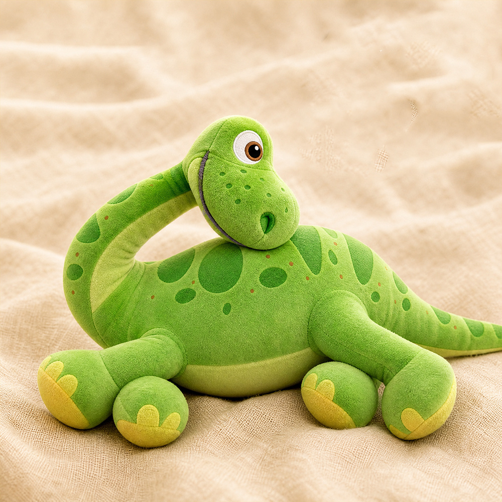  green spotted dinosaur plush toy green long neck dinosaur plush toy dinosaur plush toy pillow doll   with spotted texture round eyes and gentle smile cute and comforting plush toy for children   collection