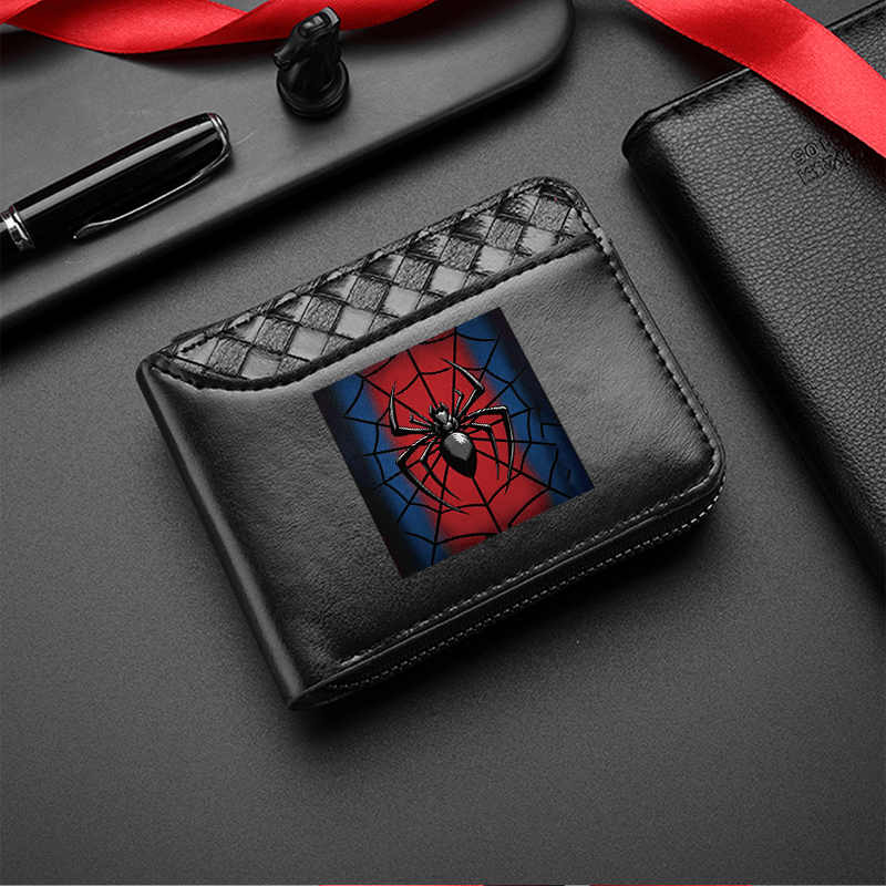 TEMU Men's Wallet, Dark Spider Ornament Print – Made With High-quality Materials, Featuring An Elegant Zipper Closure And Card Slots For Neat