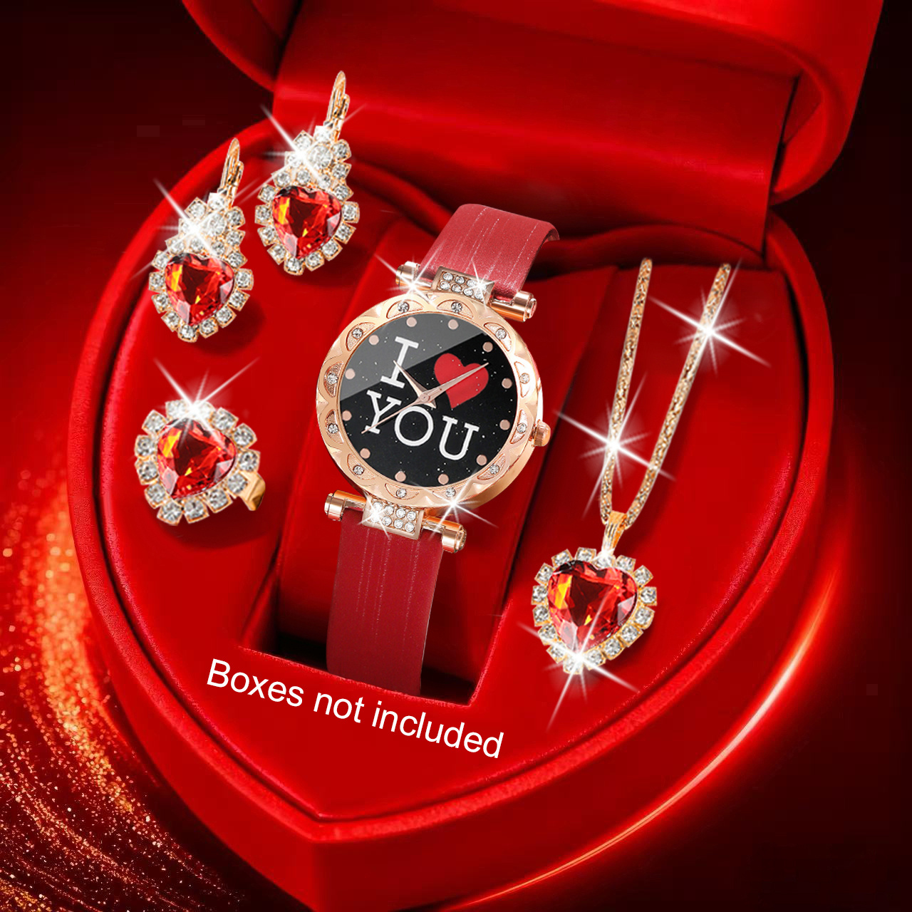 Image of 1pc Women's Round Elegant And Gorgeous Pu Quartz Watch And 4pcs Jewelry Set - For Daily Wear And Gift- Occasions, A Birthday Gift And Holiday Party Gift, A Perfect Gift For Women, Ladies, ,