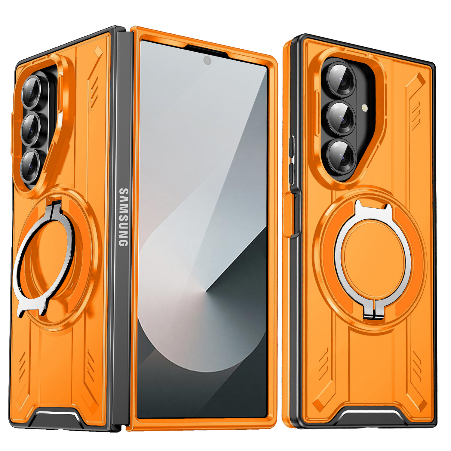 TEMU Phone Case: New Fashionable And Trendy Lingsheng Series Orange Folding Anti-drop Phone Case With Ring Holder, Suitable For Galaxy Z Fold 7