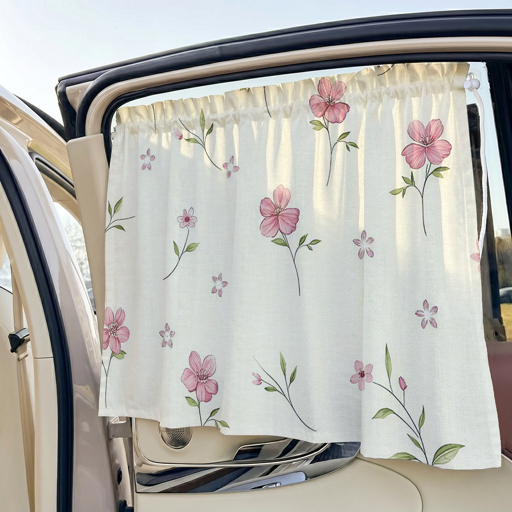 TEMU 1pc Adjustable Suction Cup Car Sunshade Curtain With & Print Window Shade Suitable For Travel, Camping, Privacy Protection, Heat Insulation, For