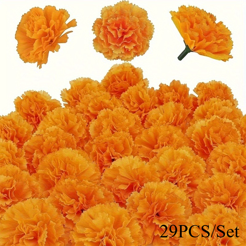 TEMU 29pcs Realistic Artificial Carnation Flowers Heads With Multi-layered Pleated Petals - Lightweight Fade-resistant Suitable For Filling Floral