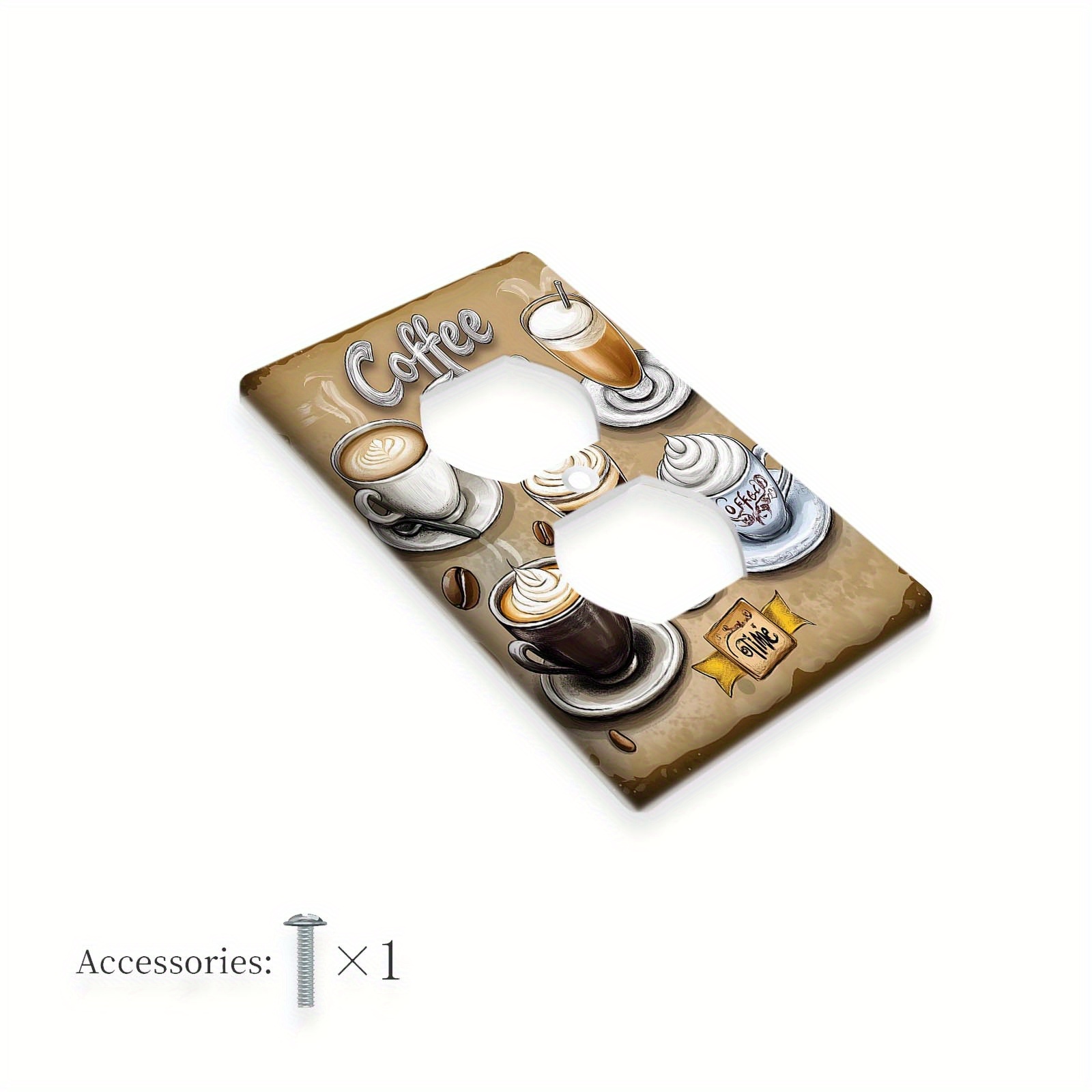 TEMU 1pc Interrupteur & Couverture de Prise Design Temps de Café - Plaque Murale Décorative en Plastique avec Illustrations de Tasses à Café Vintage