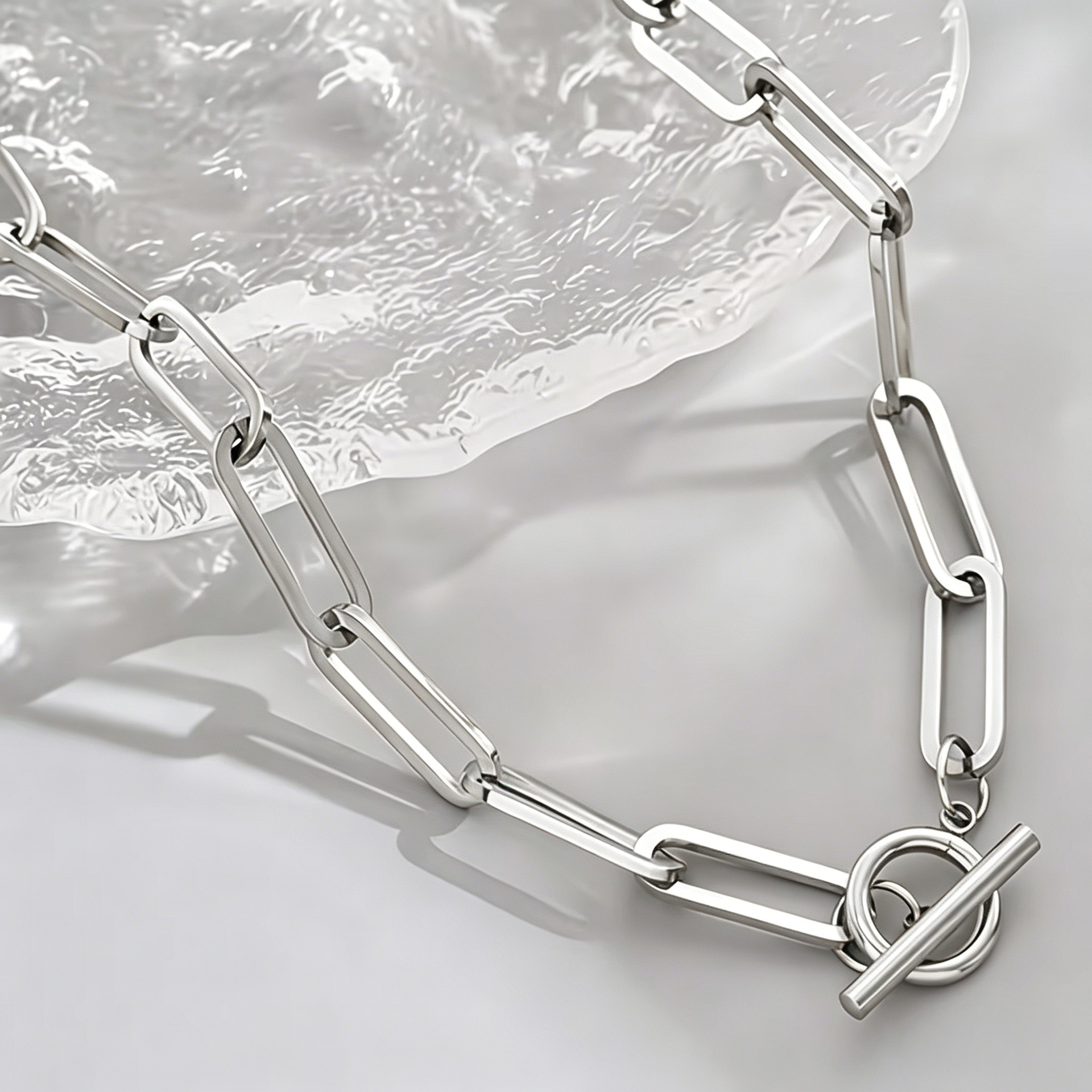 TEMU 1 Collana con catena in acciaio inossidabile in stile boh矇mien, chiusura OT a clip di carta, collana argentata da donna, da con design premium