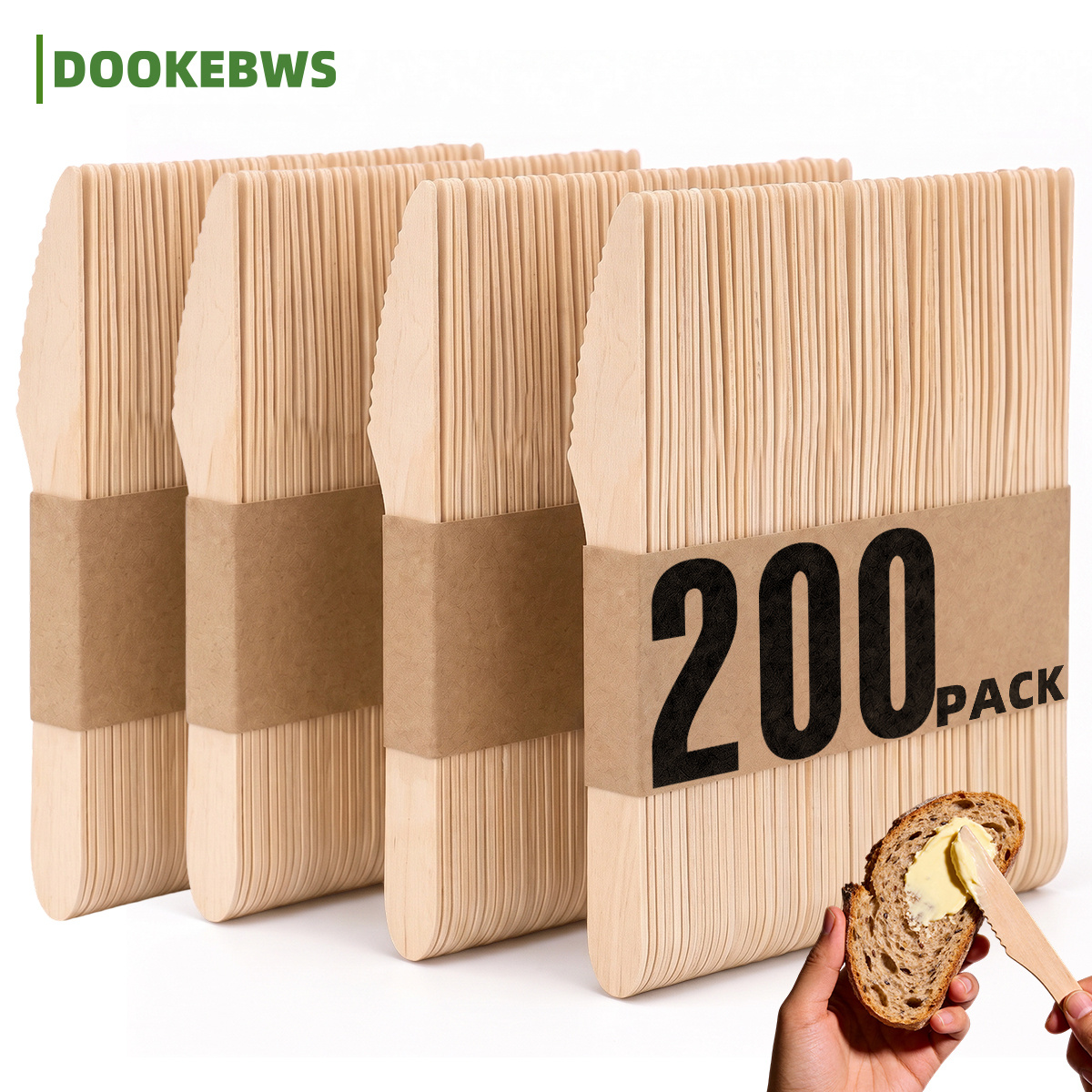 Image of 200 Wooden Knives, Disposable Wooden Cutlery For Outdoor Picnics, Camping, Parties, Offices, And Other Similar Settings, Wooden Knives Set - Disposable Knives - 16cm