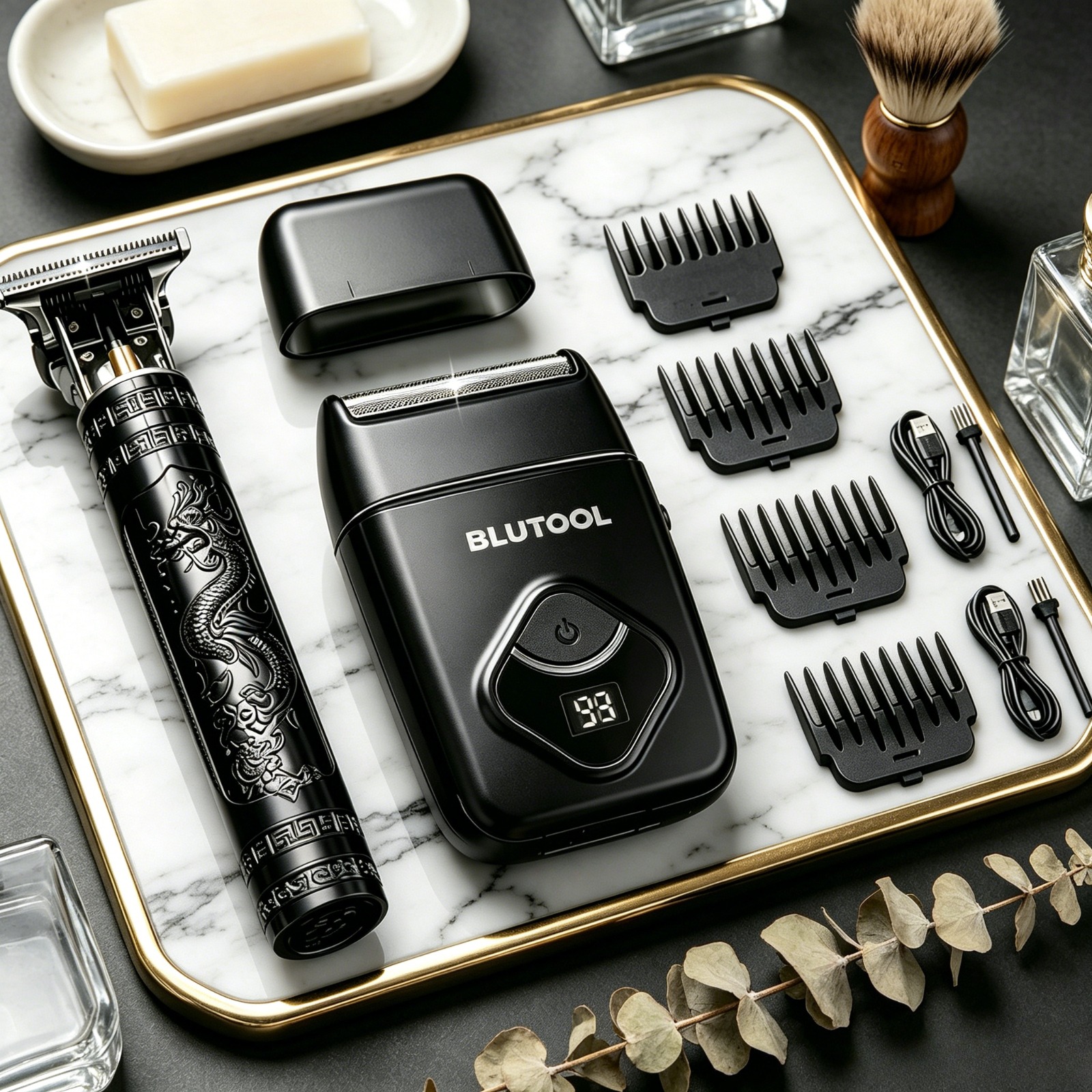 TEMU Professional Hair Clippers For Men, Cordless Trimmers, Dragon Engraved Trimmer, -one Men's Hair Cutting Kit With Usb Type-c Charging, Ideal For