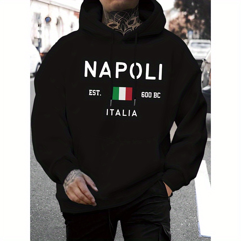 

Men's New Stylish Italian Letter Sweatshirt With A Fashionable Drawstring Hood, Autumn And Winter, Comfortable And Long-sleeve Hoodie ( By Lin Moyun)