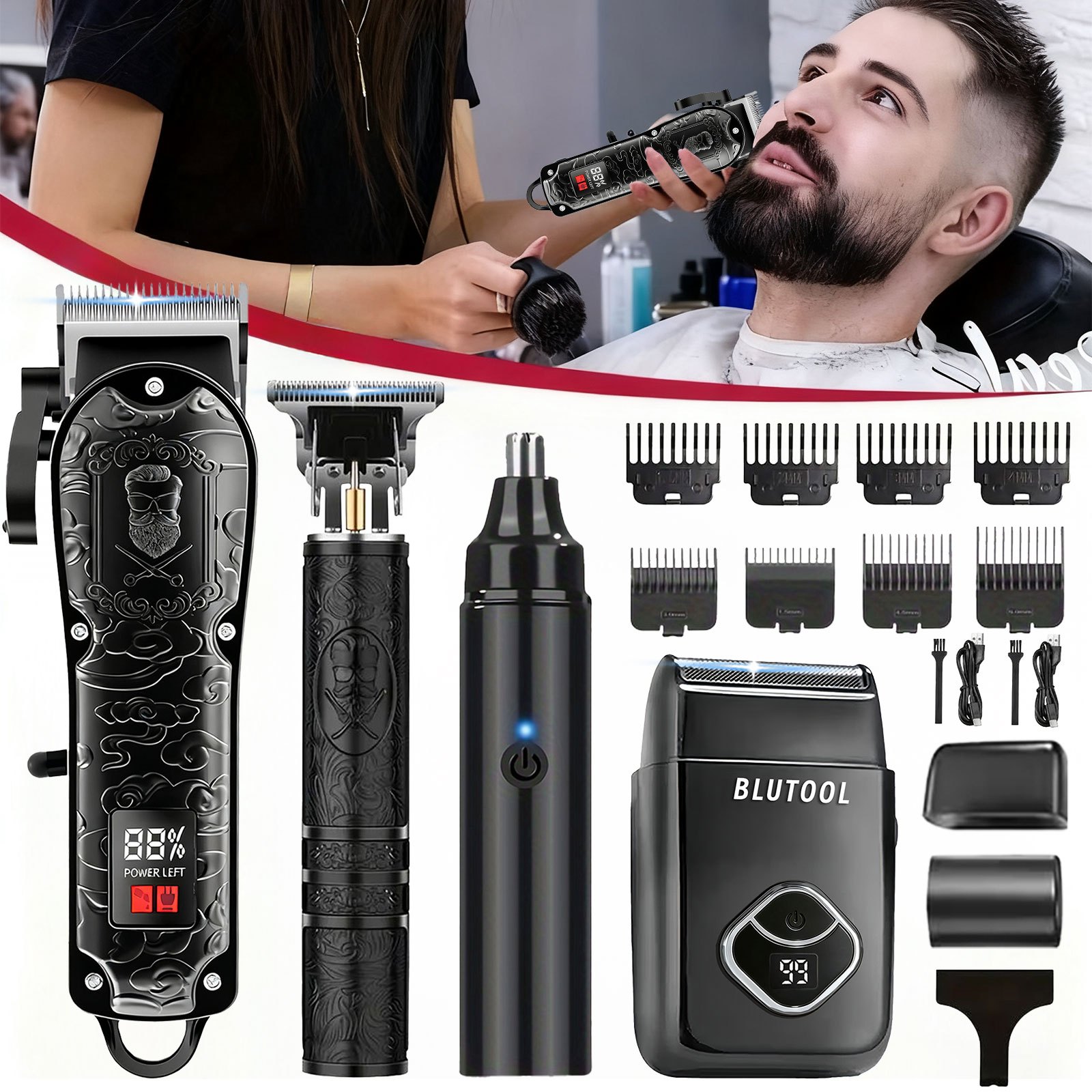 TEMU 4 piezas/2 piezas de cortapelos y recortadoras profesionales para hombres, afeitadoras de lámina y recortadoras de barba, recortadora de de