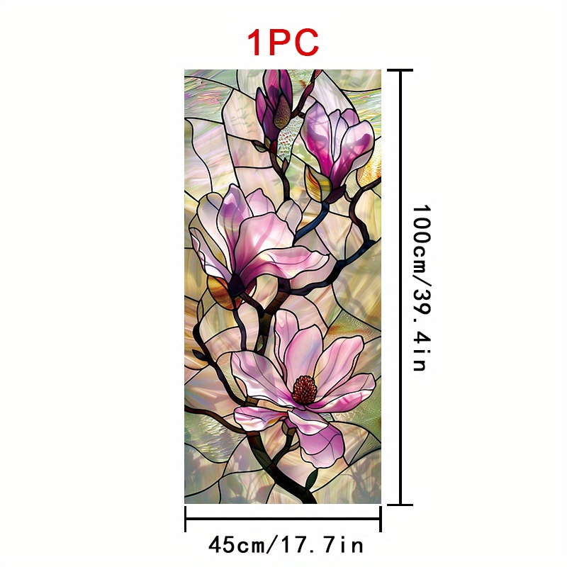 TEMU Film Fenêtre Plat 2D - Rouleau de Film Fenêtre Plat 2D avec Motif Vitrail Magnolia, Dimensions 45×100CM, en PVC Dépoli. Ce Film Décoratif